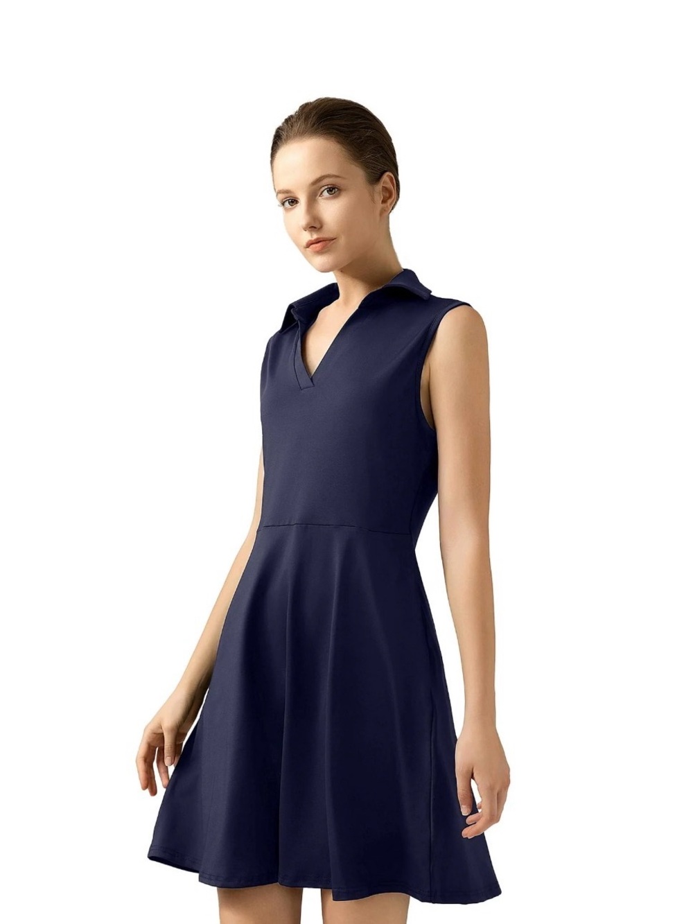 Collared V-Neck Navy Athletic Dress and Shorts